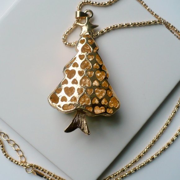 ❤️ NEW Christmas Necklace Red & Green Rhinestone Tree 24" Chain - Picture 4 of 5